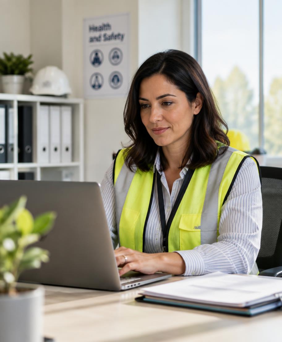 Compliance manager reviewing safety records